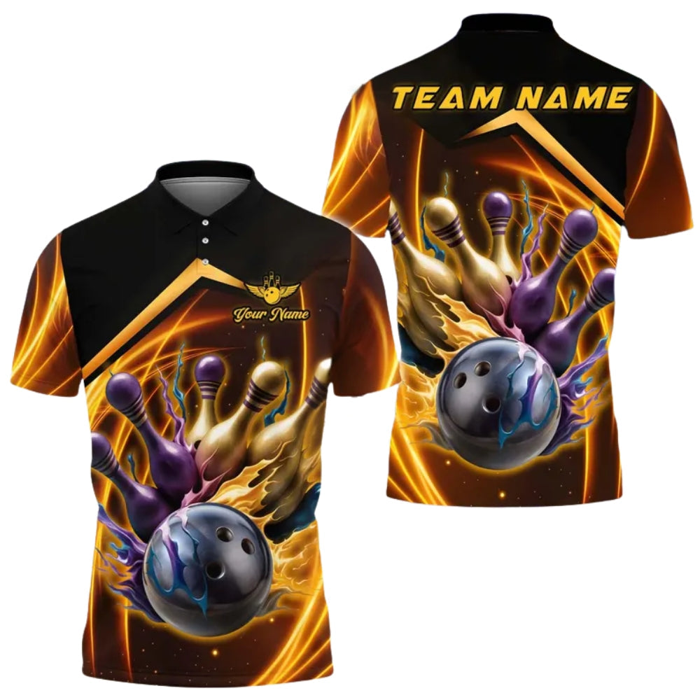 Black And Gold Custom Team Bowling Shirts For Men, Custom Bowling Shirts BE0117