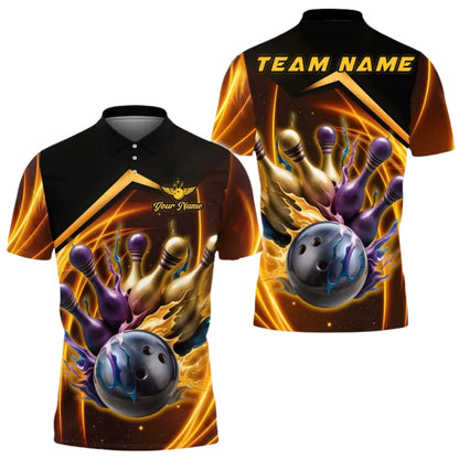 Black And Gold Custom Team Bowling Shirts For Men, Custom Bowling Shirts BE0117