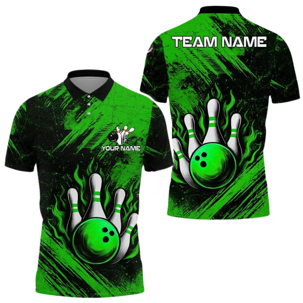 Custom Blue Flame Bowling Polo Shirts For Mens, Custom Flame Bowling Shirts For Team BE0118
