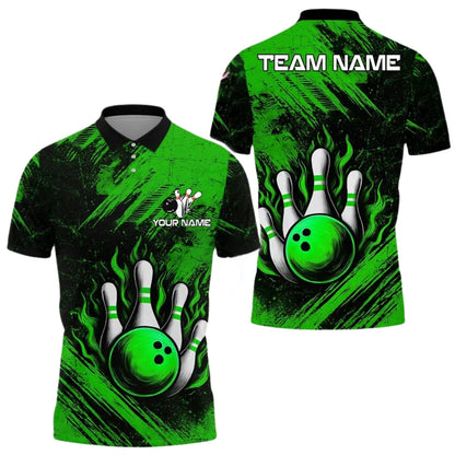 Custom Blue Flame Bowling Polo Shirts For Mens, Custom Flame Bowling Shirts For Team BE0118