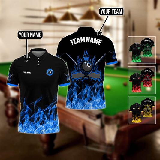 Lasfour Billiards 8 Ball Fire Pattern Personalized Name 3D Shirt (Multi Color Options) BIA0257