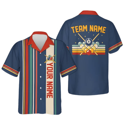 Custom Retro Blue Billiard Hawaiian Shirt For Men, Custom Retro Pool Billiards Team Shirts BIE0006