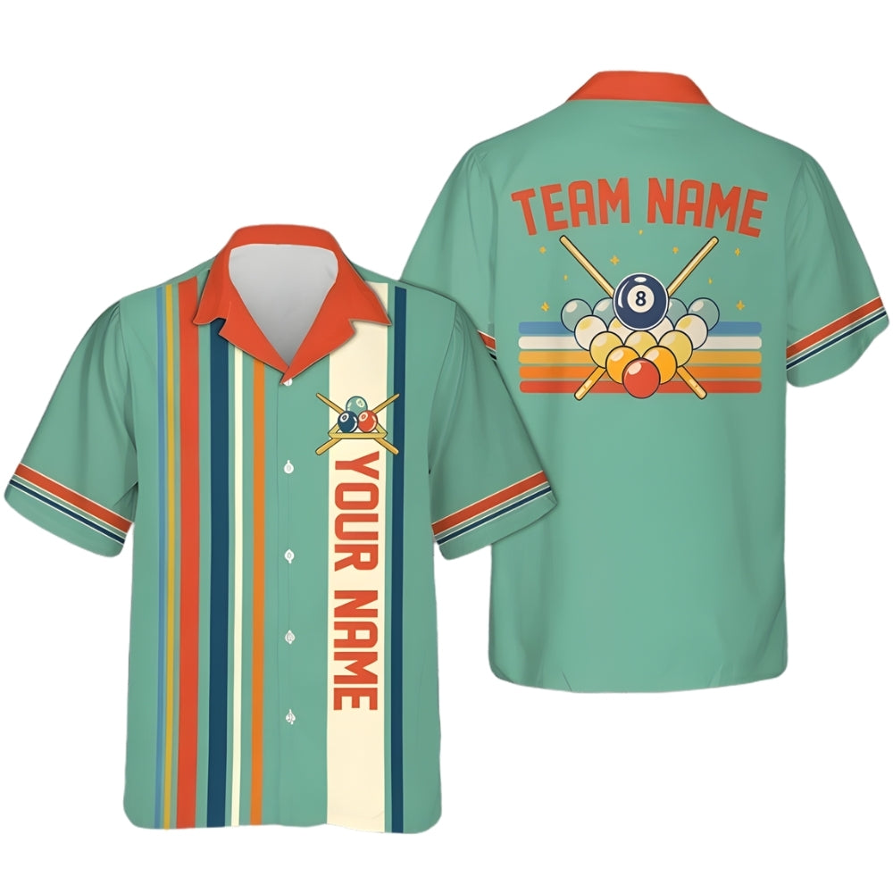 Custom Retro Blue Billiard Hawaiian Shirt For Men, Custom Retro Pool Billiards Team Shirts BIE0006