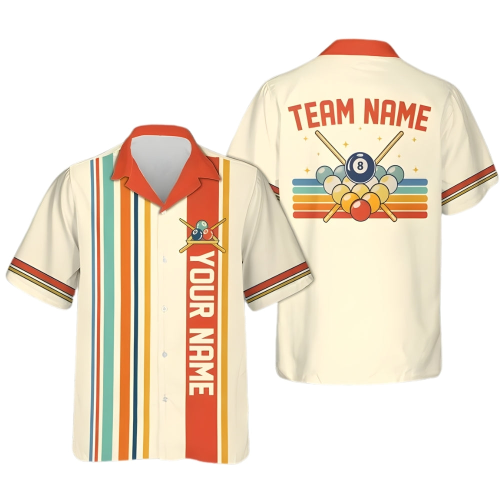 Custom Retro Blue Billiard Hawaiian Shirt For Men, Custom Retro Pool Billiards Team Shirts BIE0006