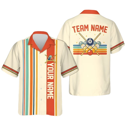 Custom Retro Blue Billiard Hawaiian Shirt For Men, Custom Retro Pool Billiards Team Shirts BIE0006