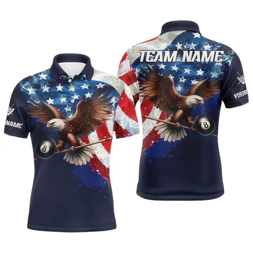 Done Custom Eagle USA Flag Billiard Polo Shirt For Men, Custom Eagle Billiard Team Shirts BIE0009