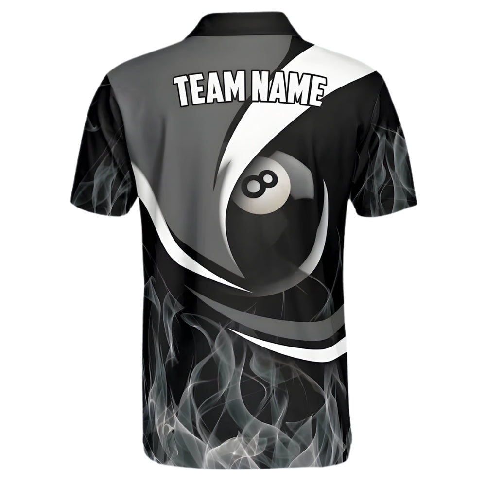 Custom Grey Flame 8 Ball Billiard Polo Shirt Mens, Custom Flame Pool Billiard Team Shirt BIE0011