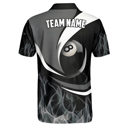 Custom Grey Flame 8 Ball Billiard Polo Shirt Mens, Custom Flame Pool Billiard Team Shirt BIE0011