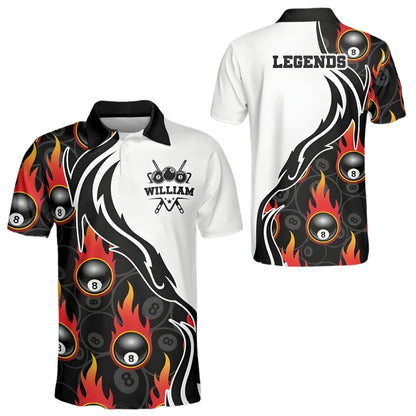 Custom Flaming 8 Ball Billiard Men Polo Shirt, Custom 8 Ball Billiard Team Shirts BIE0012