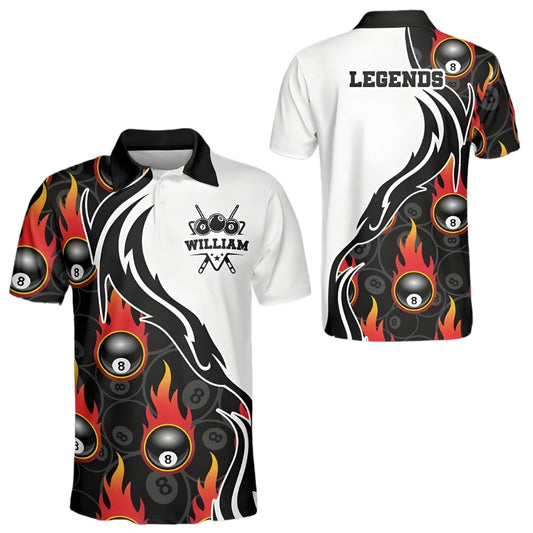 Custom Flaming 8 Ball Billiard Men Polo Shirt, Custom 8 Ball Billiard Team Shirts BIE0012