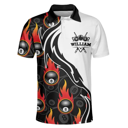 Custom Flaming 8 Ball Billiard Men Polo Shirt, Custom 8 Ball Billiard Team Shirts BIE0012
