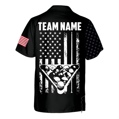 Custom Skull USA Flag Billiard Hawaiian Shirt Mens, Custom Skull Patriotic Team Shirts BIE0013