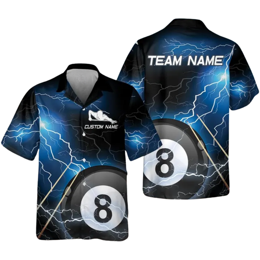 Custom Thunder Billiard Hawaiian Shirt For Men, Custom 8 Ball Pool Billiard Team Shirts BIE0014