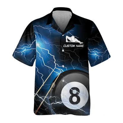 Custom Thunder Billiard Hawaiian Shirt For Men, Custom 8 Ball Pool Billiard Team Shirts BIE0014
