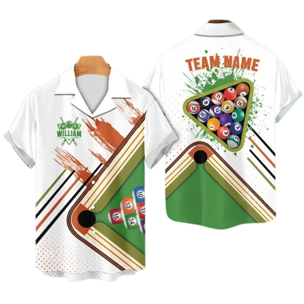 Custom Team White Billiard Hawaiian Shirt For Men, Custom Pool Billiard Team Shirts BIE0015