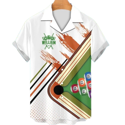 Custom Team White Billiard Hawaiian Shirt For Men, Custom Pool Billiard Team Shirts BIE0015