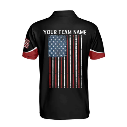 Custom American Flag Red White And Blue Billiard Men Polo Shirts, Custom Patriotic Billiard Team Shirts BIE0016