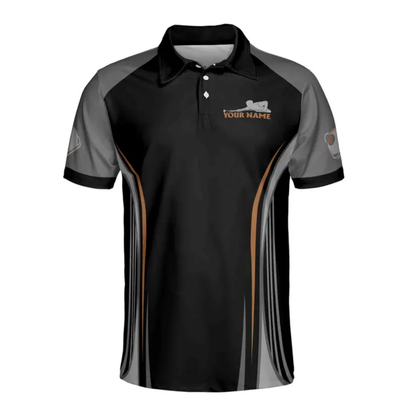 Custom 8 Ball Polo Team Shirt For Men, Custom Black Grey Pool Billiard Shirts BIE0017