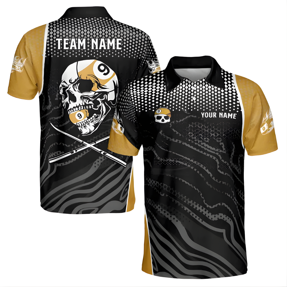 Custom Skull 9 Ball Billiard Polo Shirt Men, Custom Skull Billiard Team Shirts BIE0018