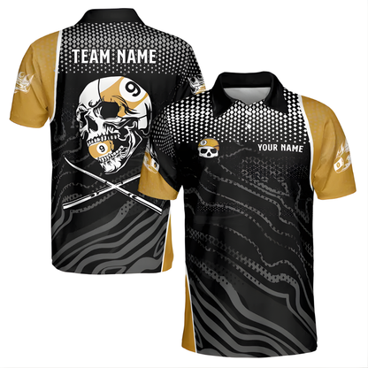 Custom Skull 9 Ball Billiard Polo Shirt Men, Custom Skull Billiard Team Shirts BIE0018