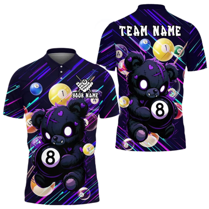 Custom Teddy Bear 8 Ball Billiard Polo Shirt For Men, Custom Bear Billiard Team Shirts BIE0020