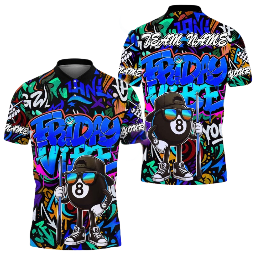 Friday Vibe Custom Graffiti 8 Ball Polo Shirt Mens, Custom Funny Graffiti Billiard Team Shirts BIE0023