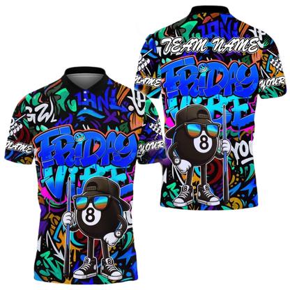 Friday Vibe Custom Graffiti 8 Ball Polo Shirt Mens, Custom Funny Graffiti Billiard Team Shirts BIE0023