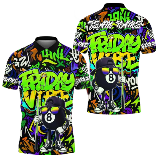 Friday Vibe Custom Graffiti 8 Ball Polo Shirt Mens, Custom Funny Graffiti Billiard Team Shirts BIE0023