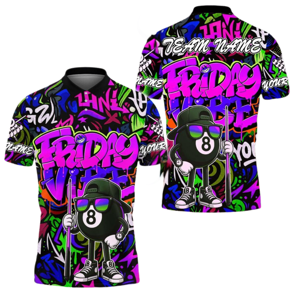Friday Vibe Custom Graffiti 8 Ball Polo Shirt Mens, Custom Funny Graffiti Billiard Team Shirts BIE0023