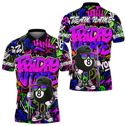 Friday Vibe Custom Graffiti 8 Ball Polo Shirt Mens, Custom Funny Graffiti Billiard Team Shirts BIE0023