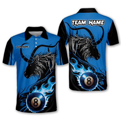 Lasfour Billiards 8 Ball Goat Fire Personalized Name, Team Name Polo Shirt BIO0045