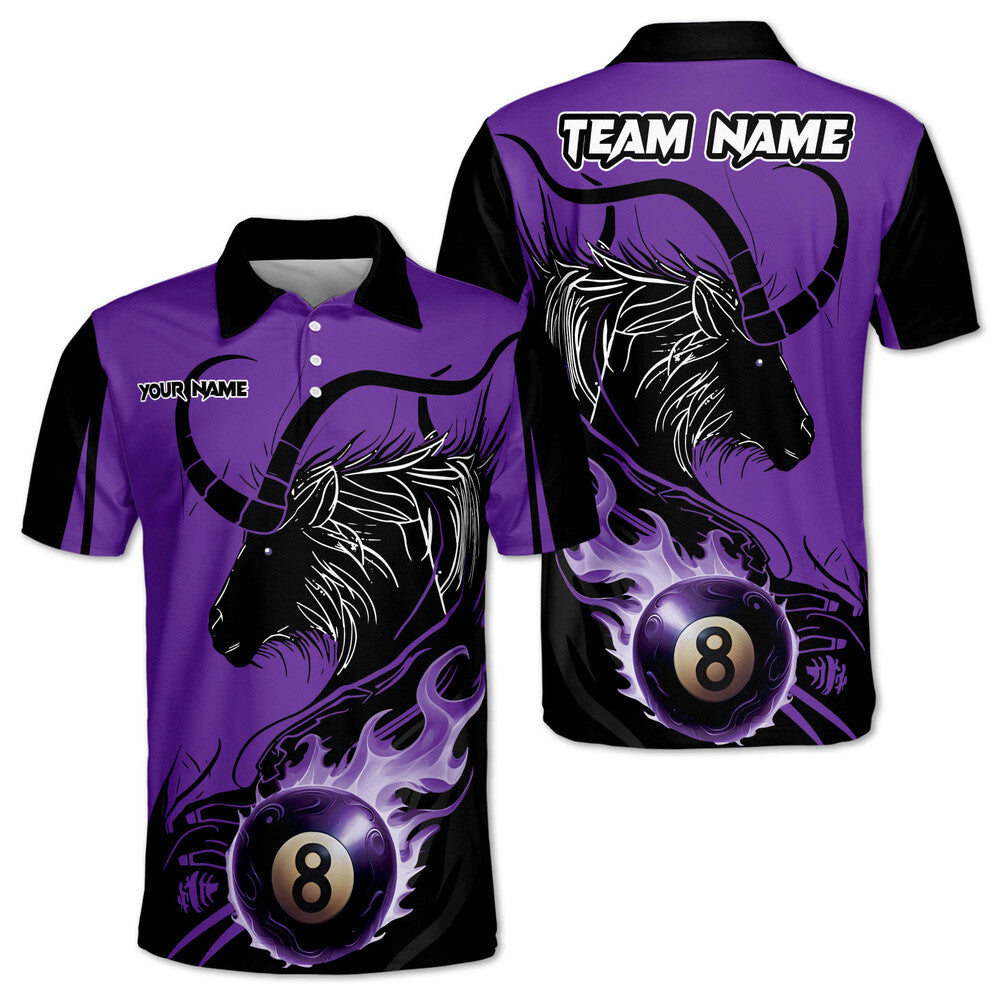 Lasfour Billiards 8 Ball Goat Fire Personalized Name, Team Name Polo Shirt BIO0045