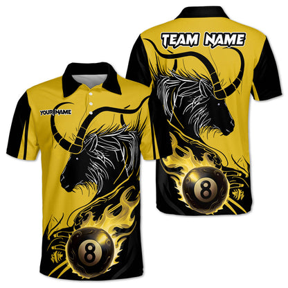 Lasfour Billiards 8 Ball Goat Fire Personalized Name, Team Name Polo Shirt BIO0045