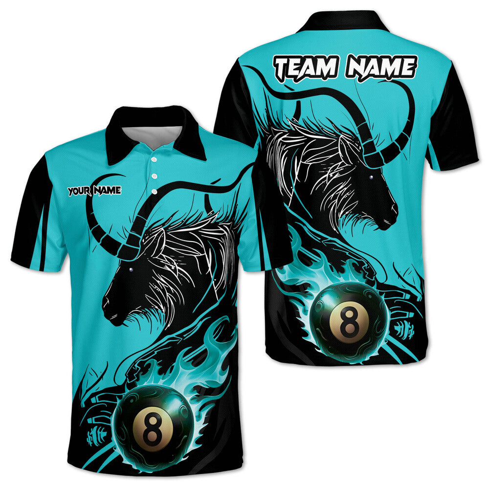 Lasfour Billiards 8 Ball Goat Fire Personalized Name, Team Name Polo Shirt BIO0045