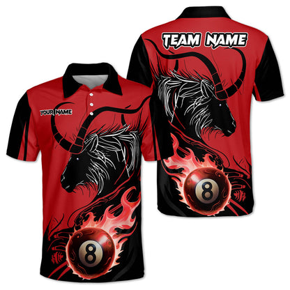 Lasfour Billiards 8 Ball Goat Fire Personalized Name, Team Name Polo Shirt BIO0045