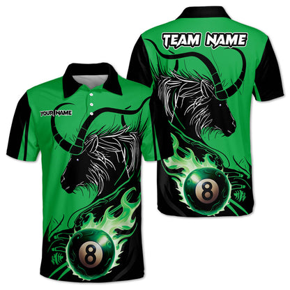 Lasfour Billiards 8 Ball Goat Fire Personalized Name, Team Name Polo Shirt BIO0045