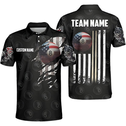 Custom American Flag 8 Ball Billiard Polo Shirt For Men, Custom Team Patriotic Pool Billiard Shirt BIZ0001