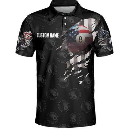 Custom American Flag 8 Ball Billiard Polo Shirt For Men, Custom Team Patriotic Pool Billiard Shirt BIZ0001
