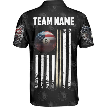 Custom American Flag 8 Ball Billiard Polo Shirt For Men, Custom Team Patriotic Pool Billiard Shirt BIZ0001