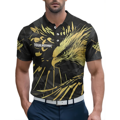 Custom Black And Gold Eagle 8 Ball Billiard Men Polo Team Shirt, Custom Eagle Pool Billiard Shirt BIZ0002