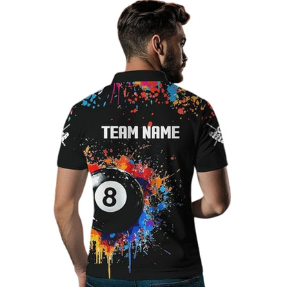 Custom Team Colorful 8 Ball Billiard Polo Shirt For Men, Custom Pool Billiard Team Shirt BIZ0003