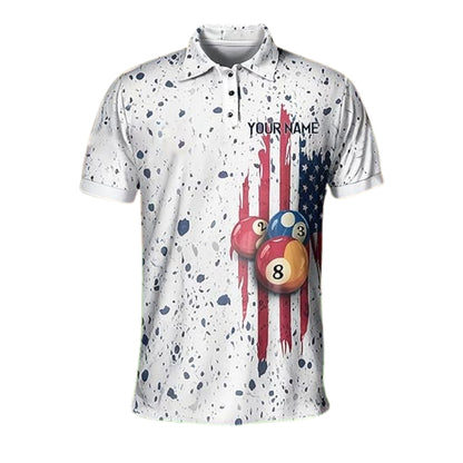 Custom American Flag 8 Ball Billiard Polo Shirt Mens, Custom Patriotic Pool Team Shirts BIZ0008