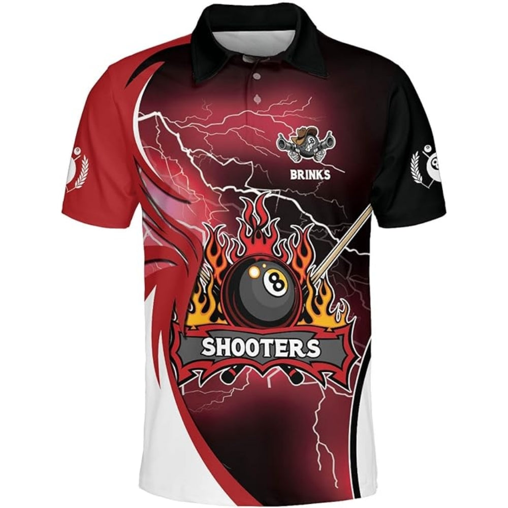 Custom Flame 8 Ball Shooters Billiard Polo Shirt For Men, Custom Flame Pool Team Shirt BIZ0012