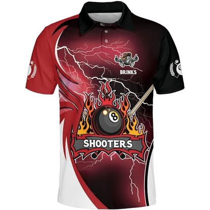 Custom Flame 8 Ball Shooters Billiard Polo Shirt For Men, Custom Flame Pool Team Shirt BIZ0012