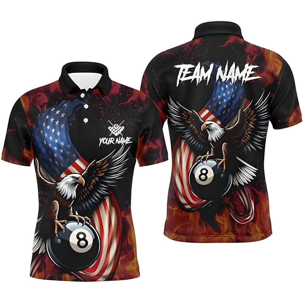 Custom Eagle American Flag Billiard Polo Shirt Men, Men's Custom Eagle Pool Billiard Team Shirt BIZ0013