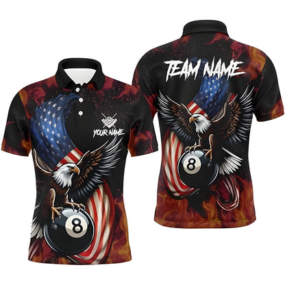 Custom Eagle American Flag Billiard Polo Shirt Men, Men's Custom Eagle Pool Billiard Team Shirt BIZ0013
