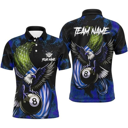 Custom Eagle American Flag Billiard Polo Shirt Men, Men's Custom Eagle Pool Billiard Team Shirt BIZ0013