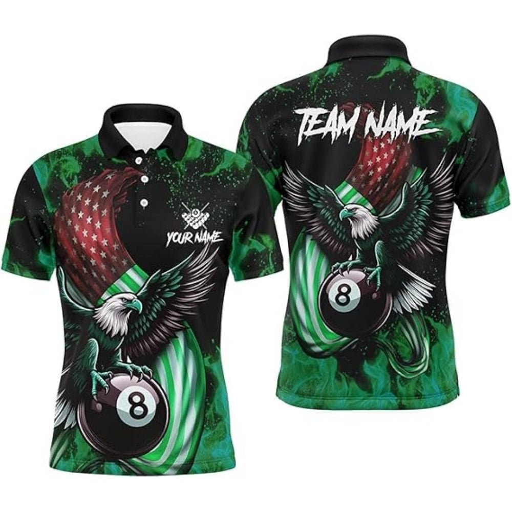 Custom Eagle American Flag Billiard Polo Shirt Men, Men's Custom Eagle Pool Billiard Team Shirt BIZ0013