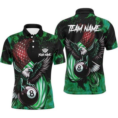 Custom Eagle American Flag Billiard Polo Shirt Men, Men's Custom Eagle Pool Billiard Team Shirt BIZ0013