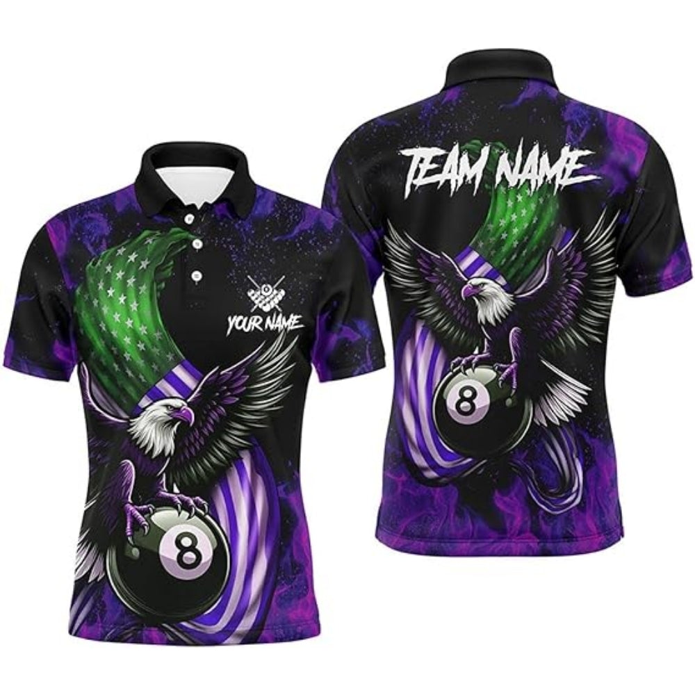 Custom Eagle American Flag Billiard Polo Shirt Men, Men's Custom Eagle Pool Billiard Team Shirt BIZ0013
